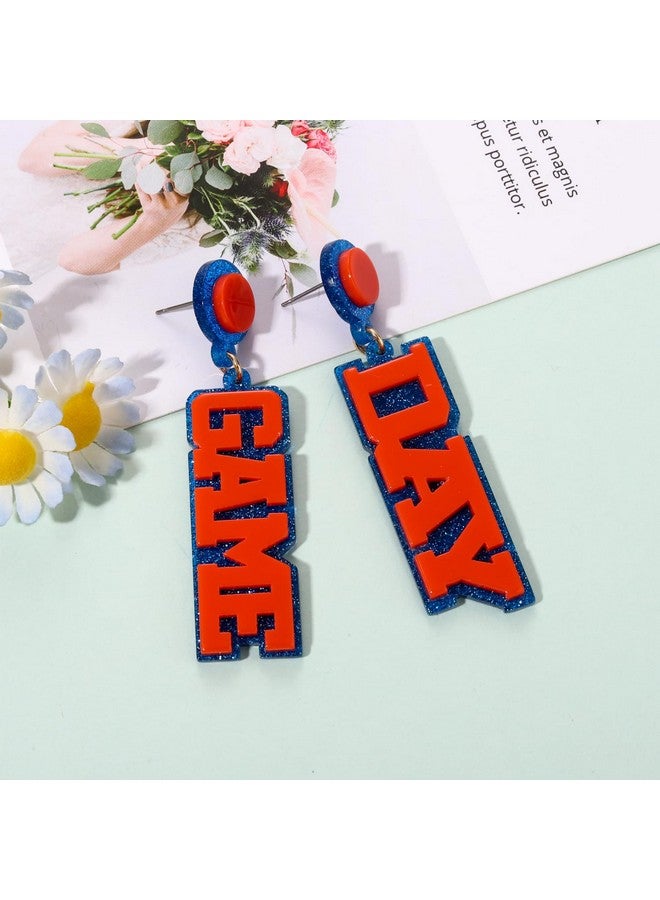 سيالكسهيني أقراط يوم المباراة للنساء، أقراط كرة قدم أكريليك إكسسوارات يوم المباراة أقراط مشجعي الفرق الرياضية هدايا فريق كرة القدم (برتقالي وأزرق) - Image 3