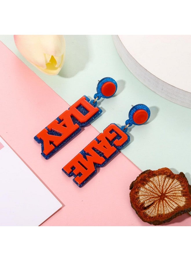 سيالكسهيني أقراط يوم المباراة للنساء، أقراط كرة قدم أكريليك إكسسوارات يوم المباراة أقراط مشجعي الفرق الرياضية هدايا فريق كرة القدم (برتقالي وأزرق) - Image 2