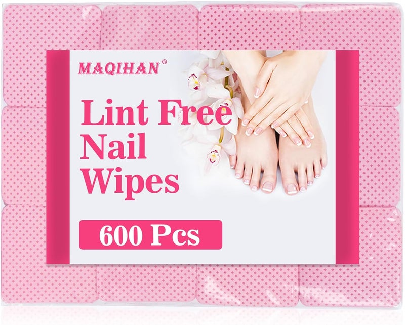 مناديل MAIQHAN 600 خالية من الوبر للأظافر مناديل خالية من الوبر لطلاء الأظافر جل لا تحتوي على وبر مزيل لطلاء الأظافر جل لاصق وسادات تحضير الأظافر ومسح خالية من الوبر للعيون مستلزمات تقنية الأظافر باللون الوردي