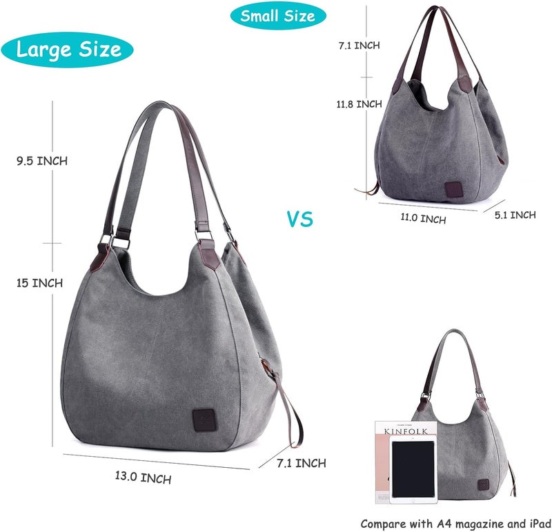 DOURR Store Women's Multi-pocket Shoulder Bag Fashion Cotton Canvas Handbag Tote Purse - Image 4