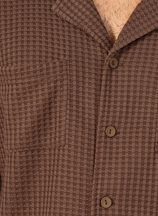 Styli Waffle Knit Texture Resort Collar Relaxed Fit Shirt  - Image 3