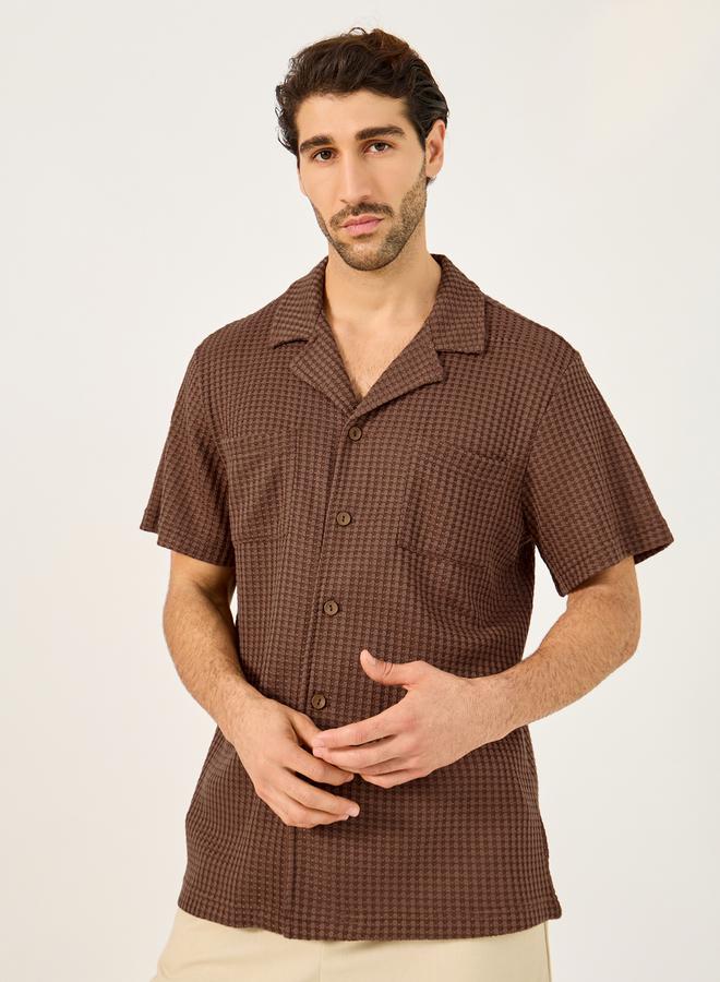Styli Waffle Knit Texture Resort Collar Relaxed Fit Shirt  - Image 1