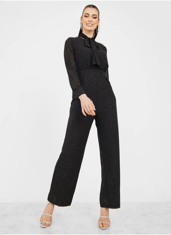 Styli Straight Leg Lurex Dobby Jumpsuit