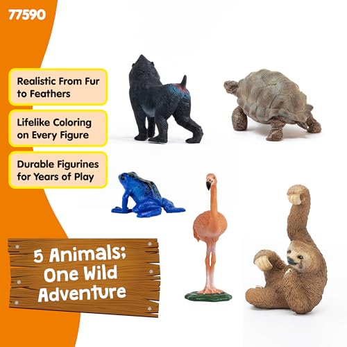 Schleich Wild Life 5PC Exotic Animal Starter Playset Figurine Bundle With Flamingo Sloth Frog Giant Tortoise and Monkey Figures for Boys and Girls Realistic Animal Toys Kids Ages 5 77590 - Image 3
