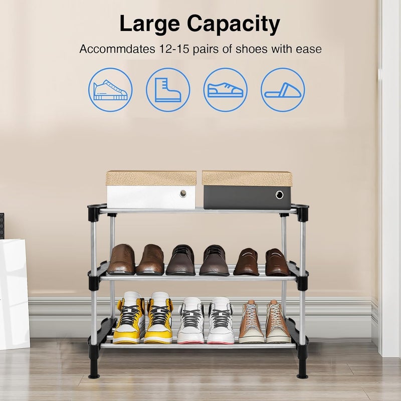ADA رف أحذية ADA المتميز القابل للتكديس والمتين متعدد الاستخدامات من الحديد الثقيل لتنظيم أحذيتك والحفاظ على خزانة ملابسك مرتبة بتصميم موفر للمساحة باللون الأسود - Image 3