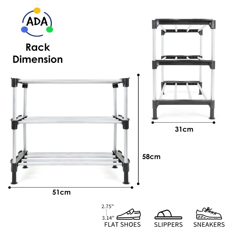 ADA رف أحذية ADA المتميز القابل للتكديس والمتين متعدد الاستخدامات من الحديد الثقيل لتنظيم أحذيتك والحفاظ على خزانة ملابسك مرتبة بتصميم موفر للمساحة باللون الأسود - Image 5
