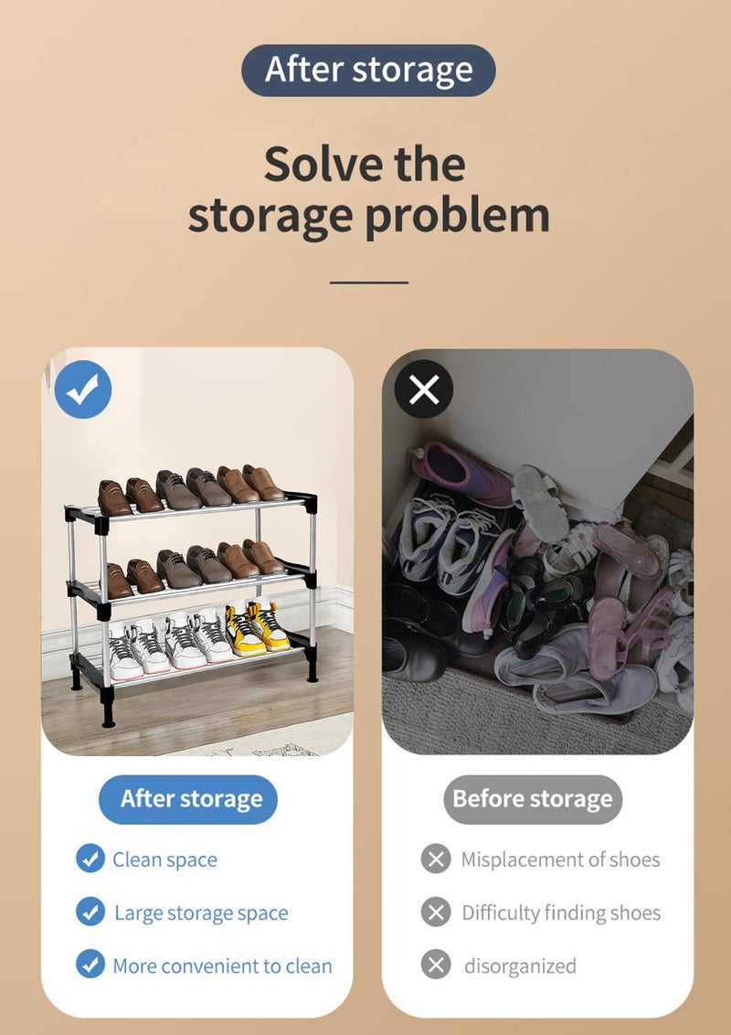 ADA رف أحذية ADA المتميز القابل للتكديس والمتين متعدد الاستخدامات من الحديد الثقيل لتنظيم أحذيتك والحفاظ على خزانة ملابسك مرتبة بتصميم موفر للمساحة باللون الأسود - Image 4