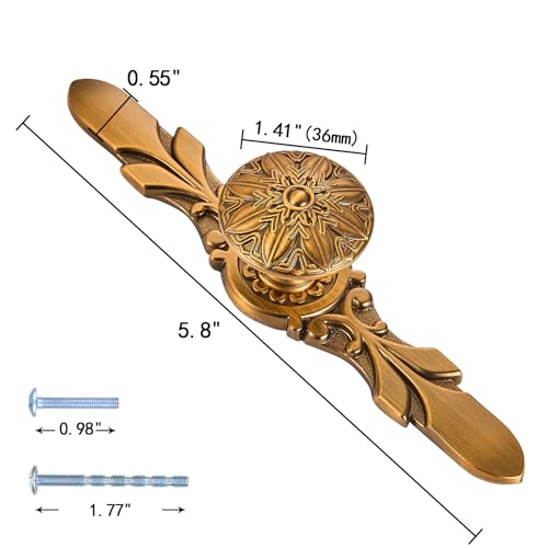 Aandxmok 10 Set 1.41" Antique Brass Cabinet Hardware Knobs & Plates for Cabinets Drawers, Kitchen Cabinet Flower knobs and Plates - Image 2