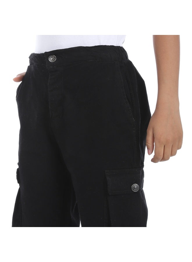 Andora Double Closure Gabardine Boys Cargo Shorts _ Black - Image 3