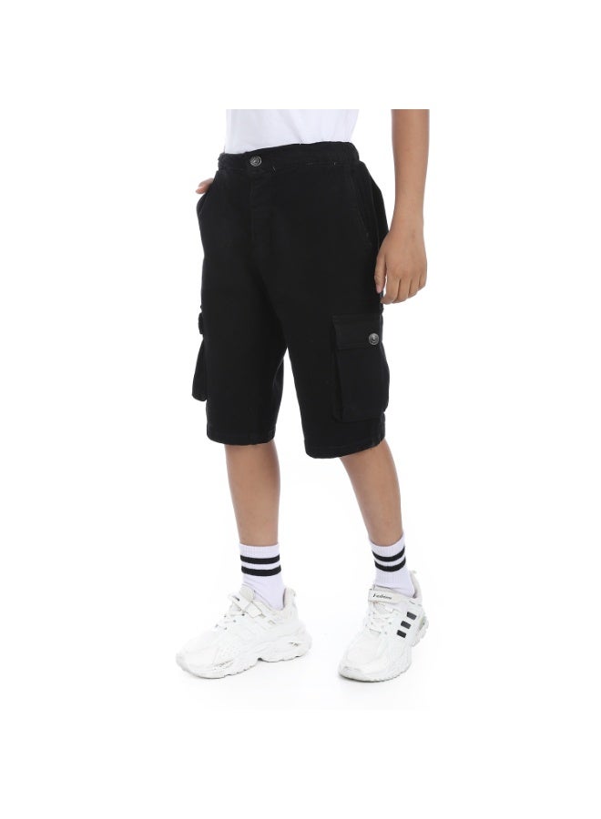 Andora Double Closure Gabardine Boys Cargo Shorts _ Black - Image 4
