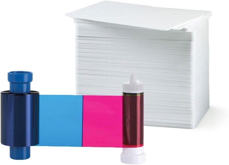 Bodno Magicard MA100YMCKO Color Ribbon  YMCKO  100 Prints with Bodno Premium CR80 30 Mil Graphic Quality PVC Cards  Qty 100 - Image 1