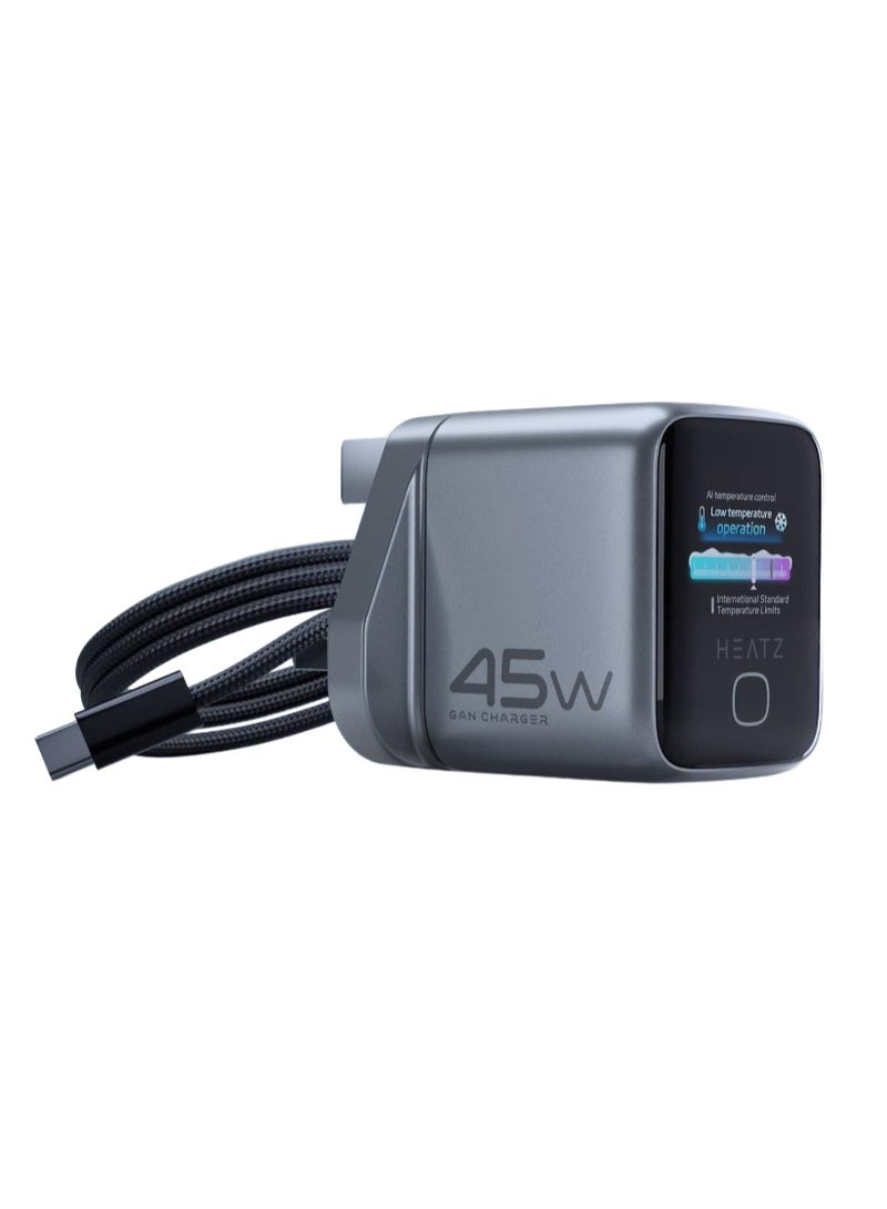 HEATZ 45W GaN AI Smart Charger with Real-Time Display & Intelligent Temperature Control, Type-c Fast Charger, Adapter And Cable Set |  ZA99 - Image 1