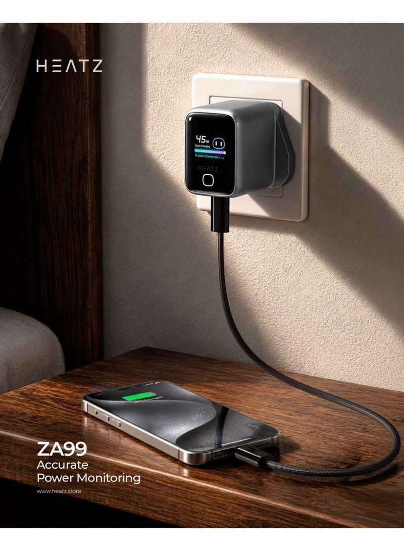 HEATZ 45W GaN AI Smart Charger with Real-Time Display & Intelligent Temperature Control, Type-c Fast Charger, Adapter And Cable Set |  ZA99 - Image 2