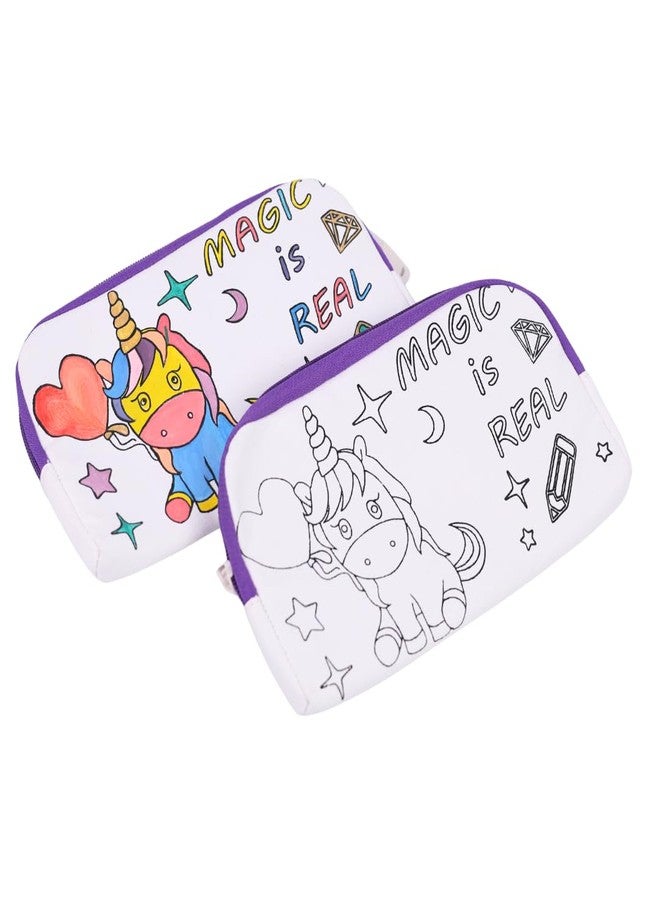 HOBBY INDIA DIY Canvas Pouch Painting Kit for Kids | with Zip Makeup & Toiletry Art Craft Set | Birthday, School, Stationery, Travel, Pencil Bag Boy & Girl | Christmas & Return Gift (Unicorn) - Image 3