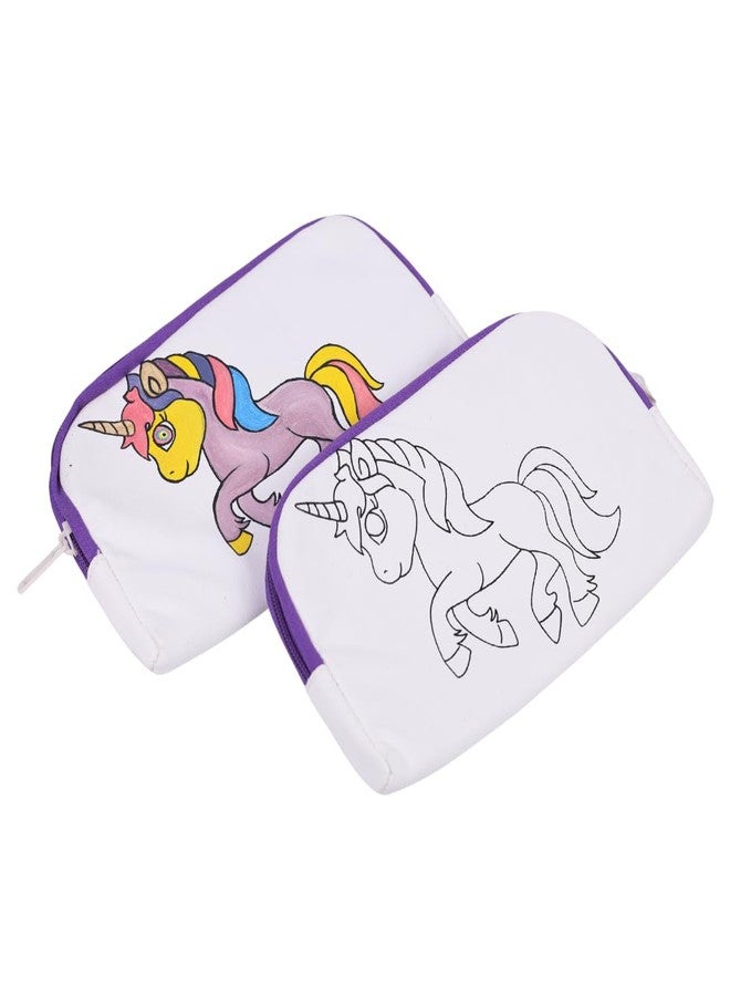 HOBBY INDIA DIY Canvas Pouch Painting Kit for Kids | with Zip Makeup & Toiletry Art Craft Set | Birthday, School, Stationery, Travel, Pencil Bag Boy & Girl | Christmas & Return Gift (Unicorn) - Image 4