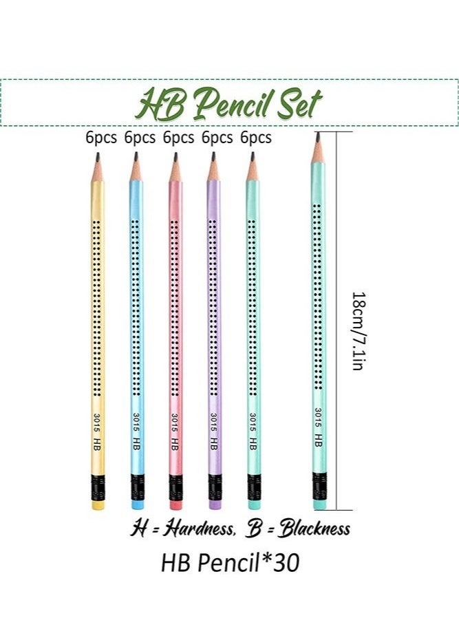 30-Piece Wooden HB Break-protected Color Pencil Multicolour, Non-Slip Pre-Sharpened Pencil with Eraser for School, Office, Home Drawing Sketching