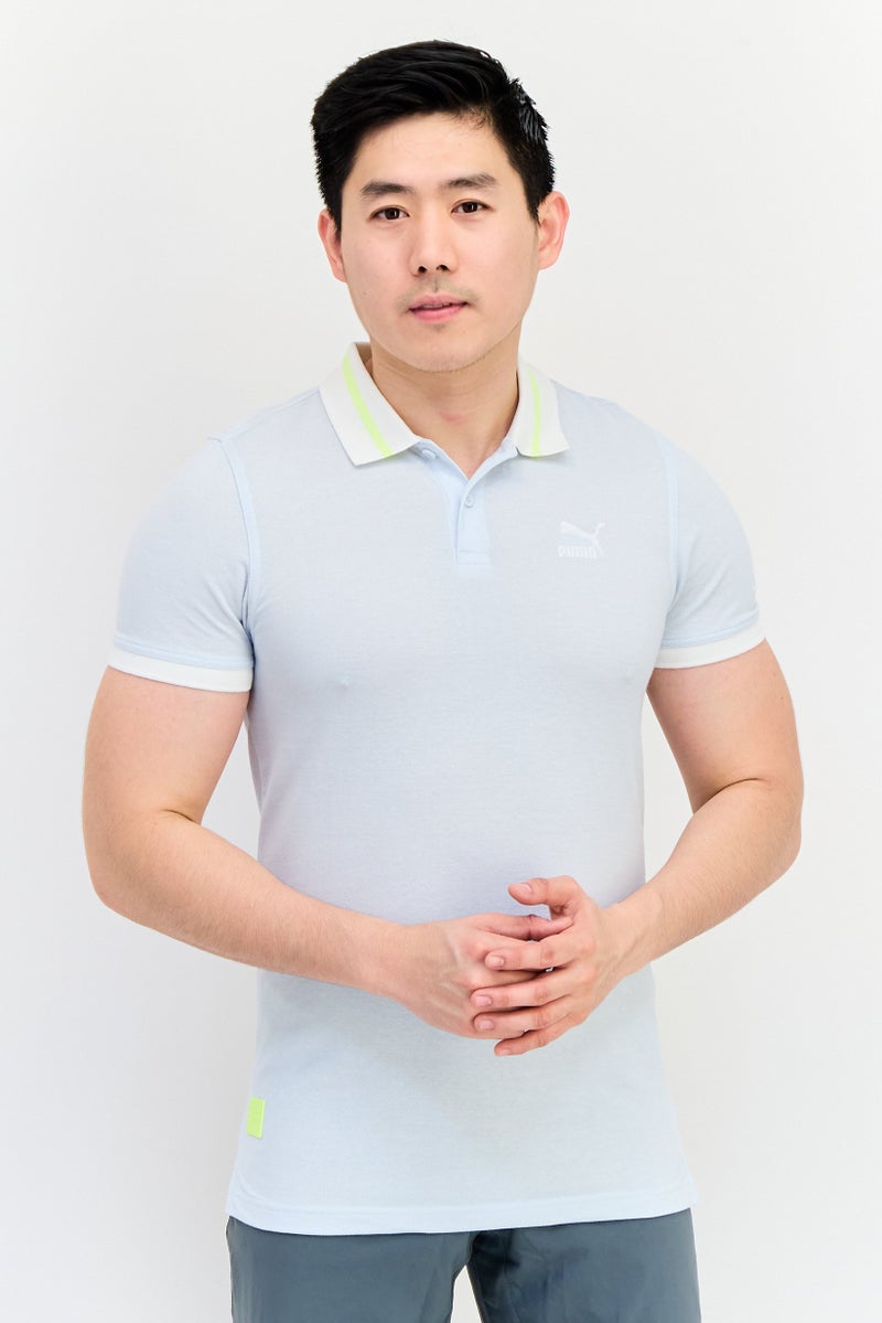 PUMA Men Sportswear Fit Short Sleeve Outdoor Polo Shirt, Light Blue - Image 1