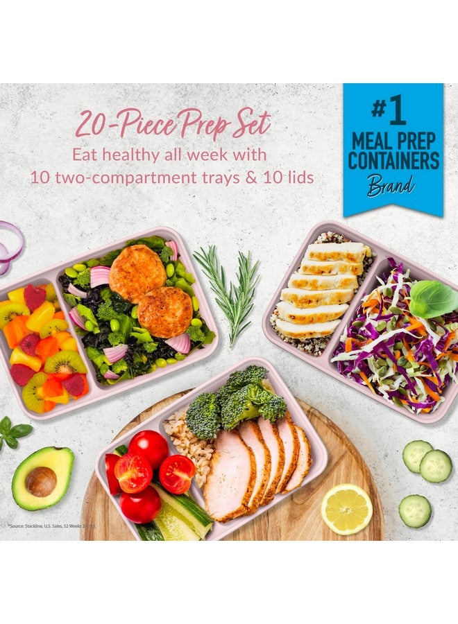 Bentgo 20-Piece Lightweight, Durable, Reusable BPA-Free 2-Compartment Containers - Microwave, Freezer, Dishwasher Safe - Blush Pink - Image 2