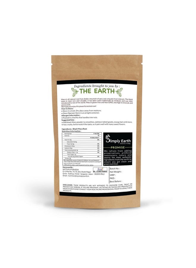 Simply Earth - Peruvian Black Maca Root Powder | Boosts Energy And Immunity | Relieves Stress | Great For Men And Woman - (100Gm) - Image 1