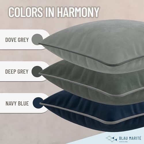 Blau Marité 2 Pack Velvet Decorative Throw Pillow Covers, 18"x18", Deep Grey, Solid, Modern, Contrast Piping, Indoor Use, Bedroom & Living Room - Image 4