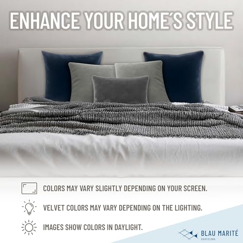 Blau Marité 2 Pack Velvet Decorative Throw Pillow Covers, 18"x18", Deep Grey, Solid, Modern, Contrast Piping, Indoor Use, Bedroom & Living Room - Image 5