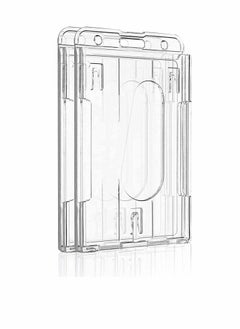 KASTWAVE Card Protector, Vertical 2 Card Badge Holder Transparent Plastic ID Credit Card Protector with Thumb Slot, Rigid PC Transparent Material, 2 Pack  - Image 1