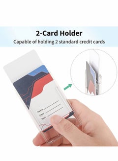 KASTWAVE Card Protector, Vertical 2 Card Badge Holder Transparent Plastic ID Credit Card Protector with Thumb Slot, Rigid PC Transparent Material, 2 Pack  - Image 5