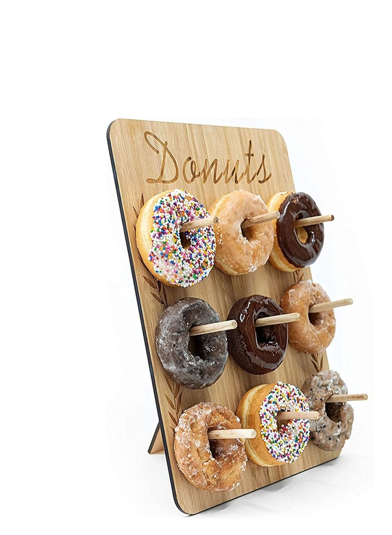 Captaintech Donut Wall Display Stand Wood, Reusable Rustic Doughnut Board Holder for Baby Showers, Bridal Shower, Birthday, Wedding, Donut Party Supplies, Holds 9 Donuts (1 Pack) - Image 1