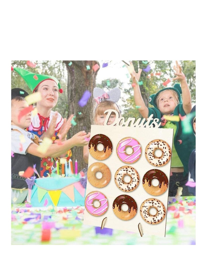 Captaintech Donut Wall Display Stand Wood, Reusable Rustic Doughnut Board Holder for Baby Showers, Bridal Shower, Birthday, Wedding, Donut Party Supplies, Holds 9 Donuts (1 Pack) - Image 3