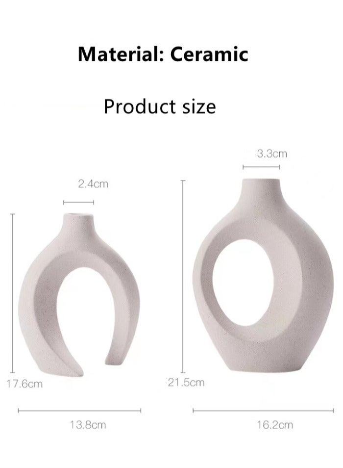 Kutis طقم من قطعتين مزهرية زهور خزفية تصميم هندسي إبداعي خزف أبيض مائل إلى البيج - Image 5