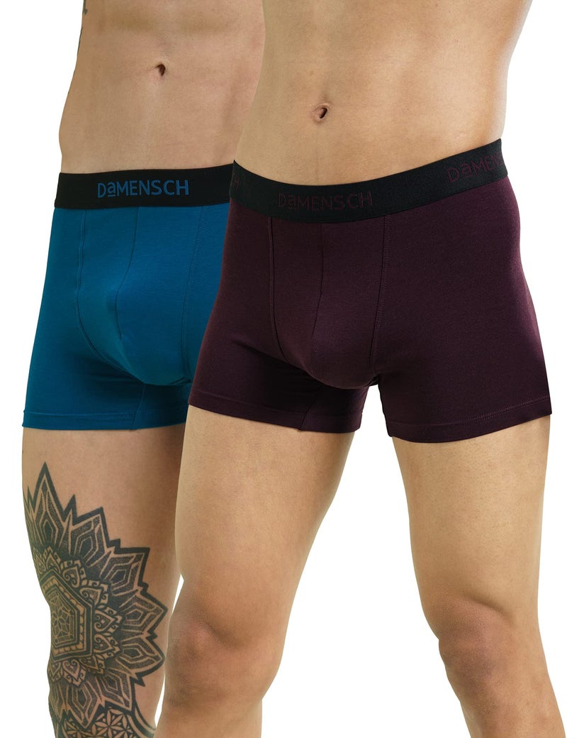DAMENSCH Mens Premium Cotton Solid Trunks ReFRSH Single of Peppermint Powered-Pack of 2-Loyal Maroon,Sailor Blue-XX-Large - Image 1