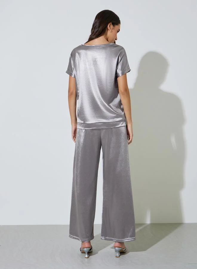 Take Two  Grey Plain Knit Top and Trousers Co-Ord Set for Women | Best Price UAE