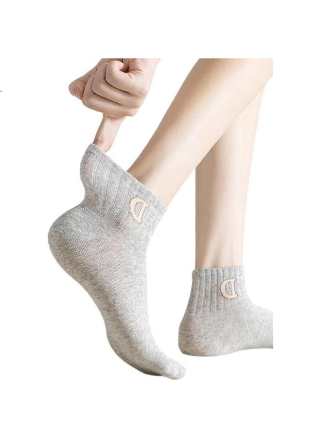 MIIOW 5 Pairs Of Women'S Socks, 100% Pure Cotton, Letter Jacquard Short Tube Socks, Summer Sweat-Absorbing Breathable Sports Socks - Image 1