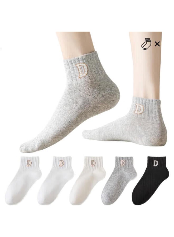 MIIOW 5 Pairs Of Women'S Socks, 100% Pure Cotton, Letter Jacquard Short Tube Socks, Summer Sweat-Absorbing Breathable Sports Socks - Image 3