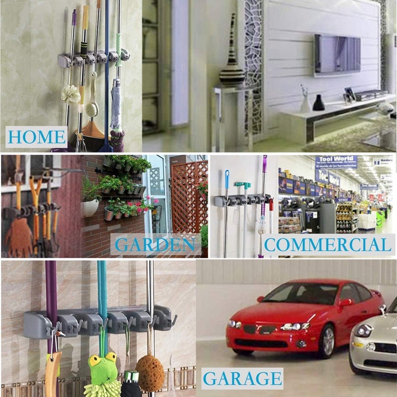 HYRIXDIRECT Broom Holder Wall Mount Broom Organizer Mop Holder Hanger Garden Tool Organizers Storage Rack Garage Laundry Room Organizations and Storage with Hooks Heavy Duty - Image 5