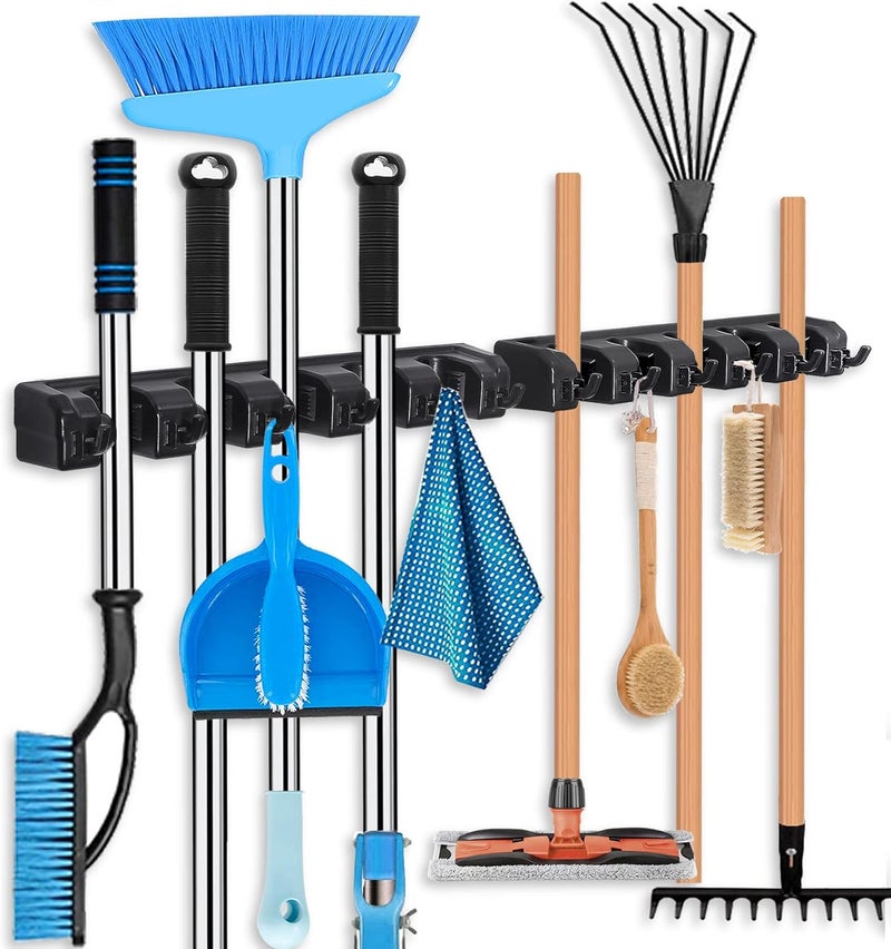 HYRIXDIRECT Broom Holder Wall Mount Broom Organizer Mop Holder Hanger Garden Tool Organizers Storage Rack Garage Laundry Room Organizations and Storage with Hooks Heavy Duty - Image 1