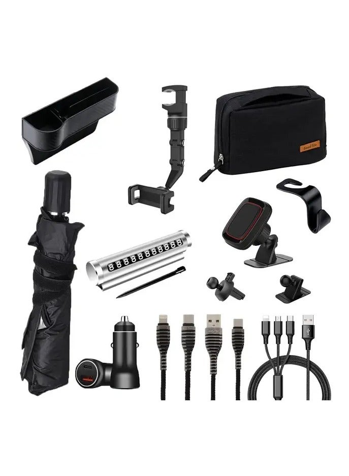 باس تيك بكج أكسسوارات من 12 قطعه للسيارة - مظلة السيارة كيبل شحن و لوحة ترقيم الجوال - Image 1