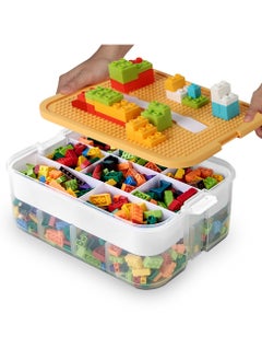 Excefore Kids Toy Storage Box for Lego Miniature Containers Bins with Base Plates Lids Stackable Building Blocks Organizers Stackable Storage Container Compartments Building Blocks Puzzle Board Game Chest  - Image 1