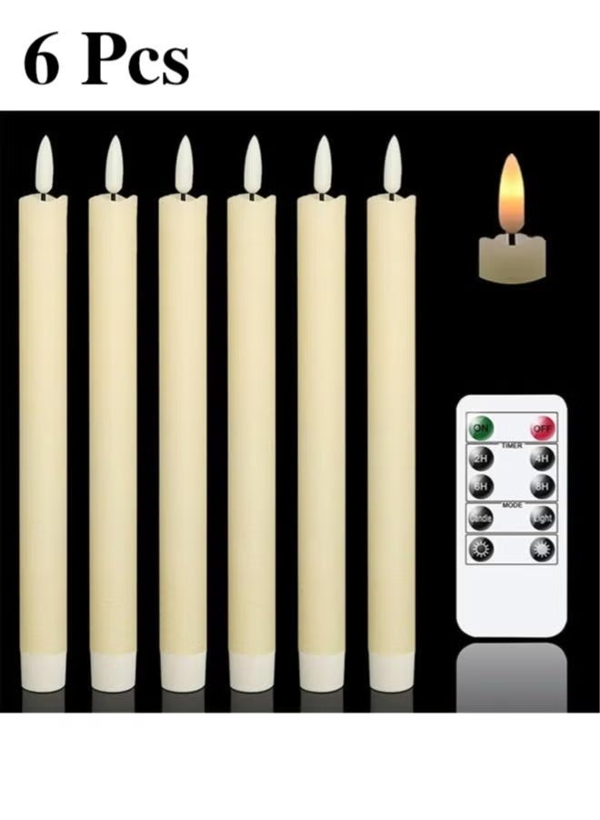 Flameless Taper LED Candles Light With Remote Control Battery Operated Led Warm 3D Wick Light Window Candles (Pack of 6) - Image 1
