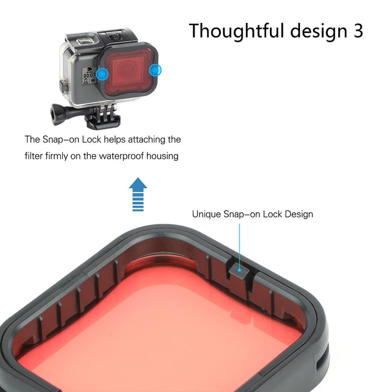 SOONSUN 4-Pack Dive Filter for GoPro Hero 5 6 7 Black Official Housing Case - Red, Light Red, Magenta, 5X Close-up Macro Filters - Color Correction for Various Underwater Video Photography Conditions - Image 4