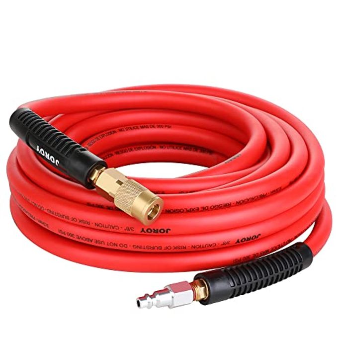JOROY Hybrid Air Hose, 3/8-Inch by 25 Feet Air compressor Hose,Heavy Duty, Lightweight, Kink Resistant, All-Weather Flexibility with 1/4-Inch Brass Air Coupler and Plug, 300 PSI - Image 1