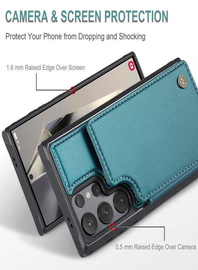 Vinich for Samsung Galaxy S25 Ultra Wallet Case with Card Holder, RFID Blocking Credit Slots Kickstand Shockproof Phone Cover for Women Men, Bluish Green - Image 4