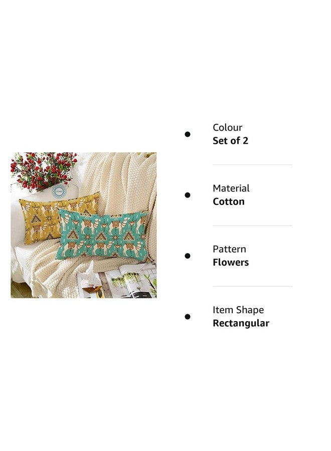 STITCHNEST Set of 2 Polycotton Cushion Covers - 12x18 Inches - Mustard & Teal Tribal Camel Print - Boho Decorative Cushion Covers for Sofa & Home Décor - Image 5
