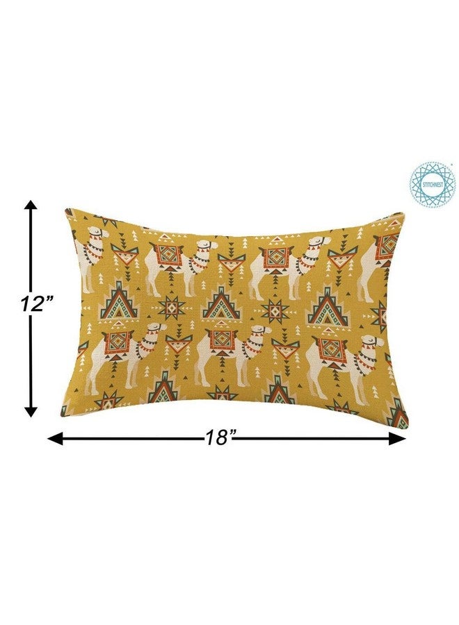 STITCHNEST Set of 2 Polycotton Cushion Covers - 12x18 Inches - Mustard & Teal Tribal Camel Print - Boho Decorative Cushion Covers for Sofa & Home Décor - Image 3
