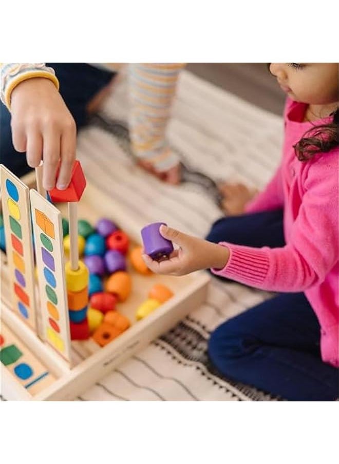 HOOKOR - Kids Montessori Bead Sequencing Set, 46 Wooden Beads and 5 Double-Sided Pattern Boards - Color Recognition Toys, Matching Shapes Stacker, Shape Sorter Toys For Kids Ages 3+ - Image 1