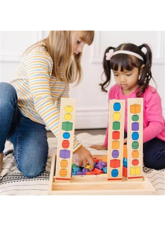 HOOKOR - Kids Montessori Bead Sequencing Set, 46 Wooden Beads and 5 Double-Sided Pattern Boards - Color Recognition Toys, Matching Shapes Stacker, Shape Sorter Toys For Kids Ages 3+ - Image 1
