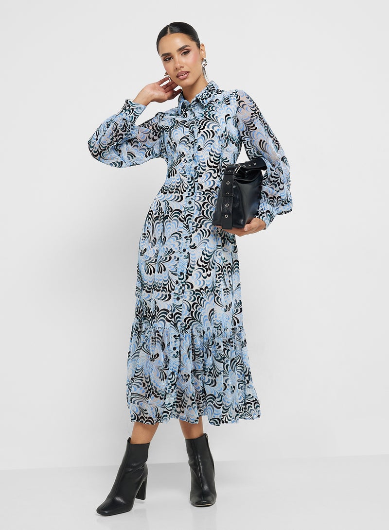 French Connection Printed Chiffon Midi Dress - Image 1