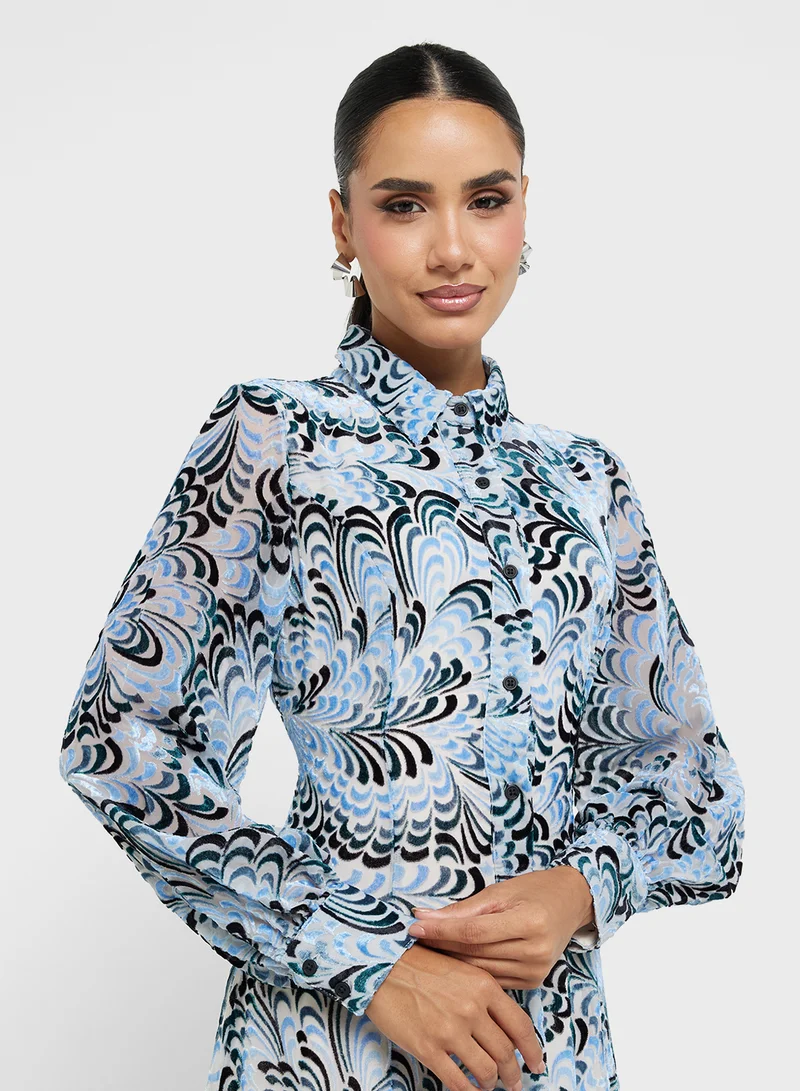 French Connection Printed Chiffon Midi Dress