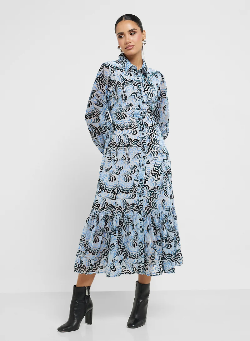 French Connection Printed Chiffon Midi Dress