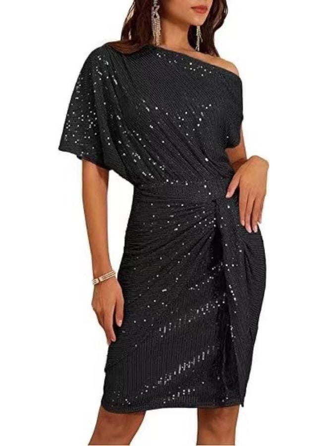general GRACE KARIN Women's Sequin Sparkly Glitter Party Club Dress One Shoulder Ruched Cocktail Bodycon Dress - Image 1